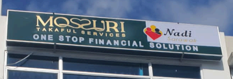 Papan tanda pejabat Mossuri Takaful Services di Kuching, Sarawak